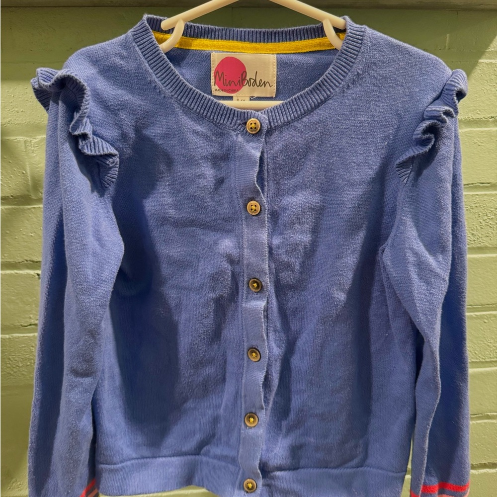 Mini Boden Blue Cardigan with Ruffle Detail